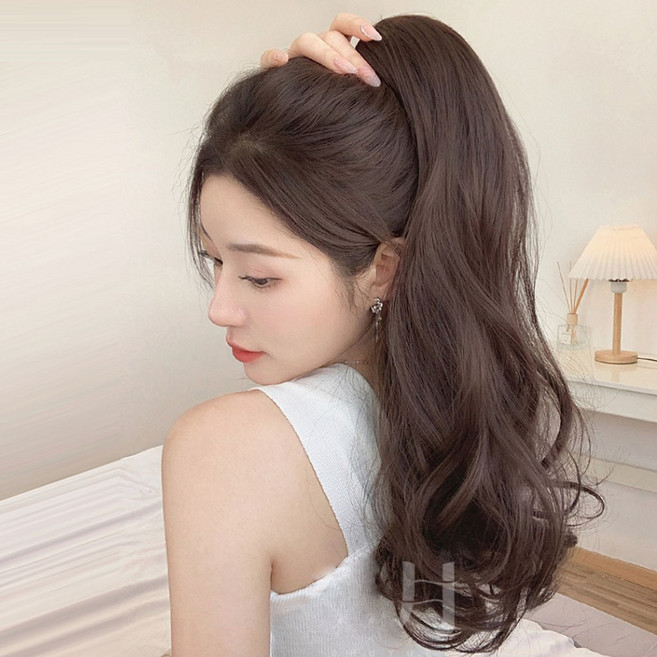 볼륨 웨이브 포니테일 가발 집게형 풍성한 긴머리 집게핀 붙임머리 집게, 다크브라운-40cm, 1개