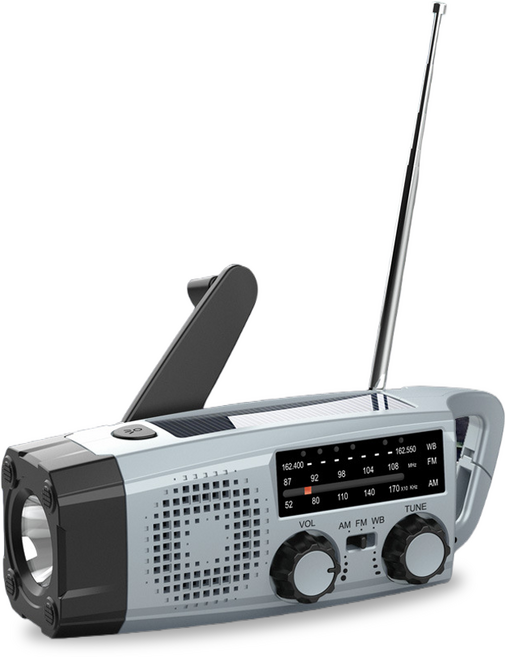 비상방재라디오 수동발전 멀티밴드 라디오 옥외태양광 휴대용 충전 비상공구, 회색, 383SW