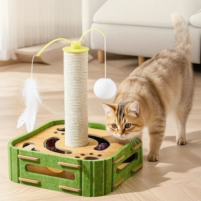 Vsyoy 고양이 장난감 미로 트랙볼 수직 스크래쳐, 1개, 그린