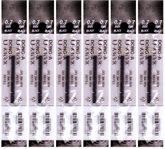 동아 유노크(U-KNOCK) 볼펜 리필심, 6개, 0.7mm-블랙(B)