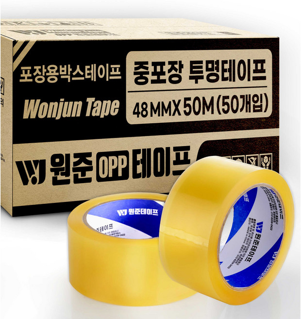 원준테이프 opp 투명 박스테이프 더블중포장 50M 67mic, 50개