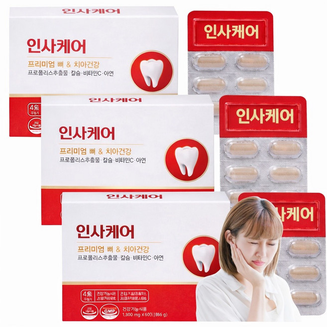 인사케어 이가탄탄함을 원한다면 치아튼튼 칼슘 비타민C 아연 함유, 4개, 60정