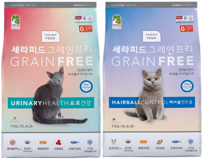 세라피드 그레인프리 요로건강 + 헤어볼 고양이 사료 1세트, 2개, 7kg, 닭