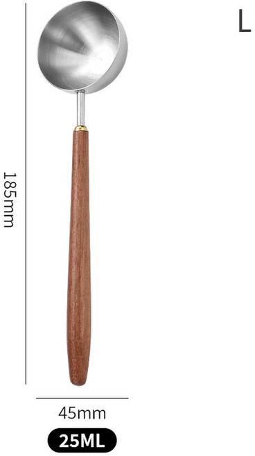 손잡이 호두 커피 측정 긴 테이블 장식 스푼 나무 스테인레스 스틸 스푼 카페, L, 1개