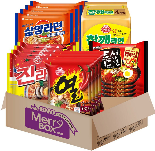 메리박스 봉지라면 01호 세트(진라면매운맛4+열라면4+참깨라면4+삼양라면4+틈새라면4), 1세트
