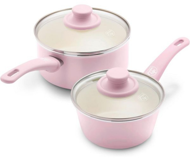 그린라이프 소프트 그립 건강 세라믹 논스틱 1QT 및 2QT 냄비 세트 뚜껑 PFAS 프리 식기세척기 사용 가능 노란색, Soft Pink, Saucepans, 1개