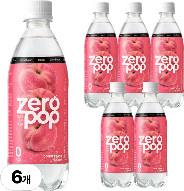 잇더핏 제로팝 납작복숭아맛 애사비소다 제로 탄산음료, 6개, 500ml