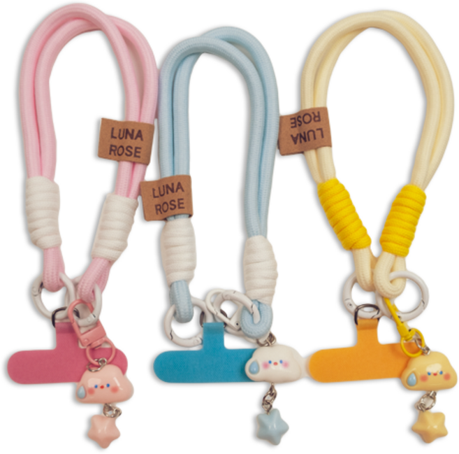 루나로즈 핸드폰 손목 스트랩, 블루,옐로우,핑크, 1세트