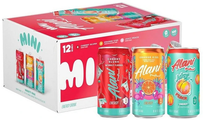 Alani Nu 버라이어티 팩 (체리 슬러시 쥬시 피치 오렌지 키스) 저칼로리 에너지 드링크 카페인 100mg 비오틴 비타민 B 설탕 제로 10칼로리 이하 23 - 쿠팡