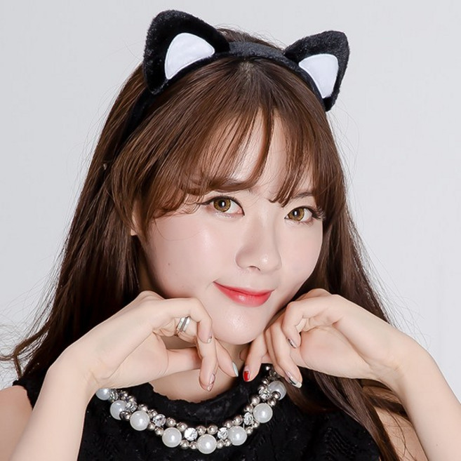 파티쇼 검은 고양이 머리띠 생일 파티 놀이공원 행사 축제 촬영 인생네컷 소품, 검은고양이화이트