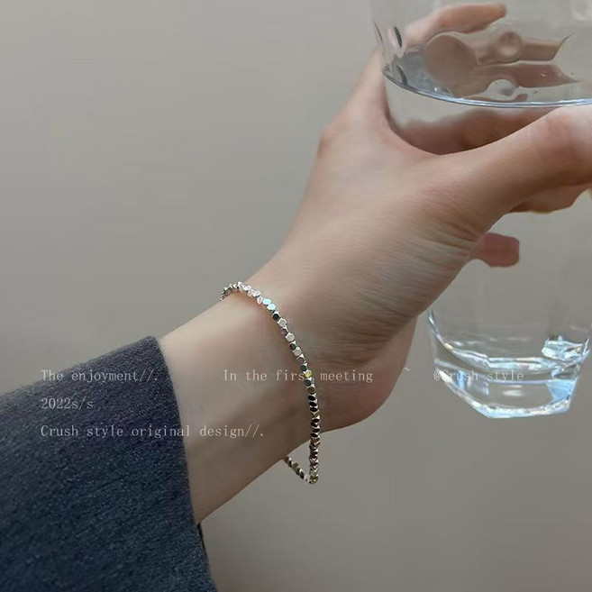 簡約碎銀小方塊手鏈 女高級感時尚個性飾品, 1個, 碎銀素圈手鏈【3mm】簡約裝