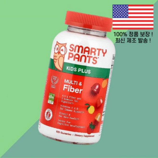 스마티팬츠 어린이 칠드런 키즈 아이 플러스 멀티 화이버 딸기 스트로베리 오렌지 레몬 젤리 구미 120개입 SmartyPants Kids Plus Multi Fiber Straw, 1, 120