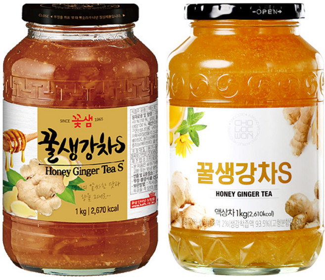 꽃샘 꿀생강차S 1kg +초록원 꿀생강차S 1kg (2kg), 1개, 0.9997034952297159