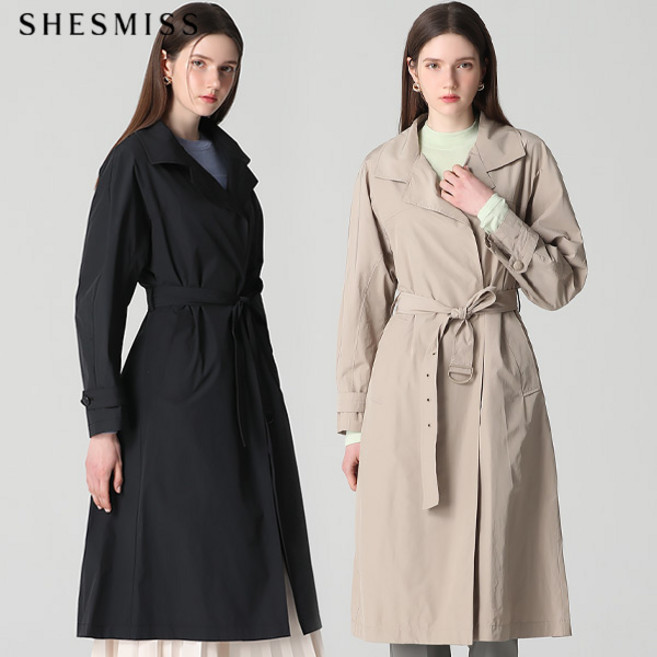 [쉬즈미스(SHESMISS)] 미니멀 히든버튼 벨티드 트렌치코트 (택가격 428000원)