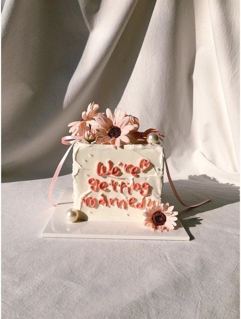 웨딩케이크 만들기 키트 재료 no.14 모형케이크 소품, 1, 핑크_큐브_빈티지플라워(+쇼핑백 포함)