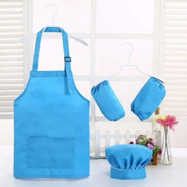 어린이 앞치마 세트 토시 두건 포함 요리 미술 체험 유아 초등, 오렌지_M(3-6세)