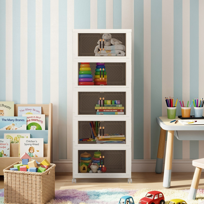 체인지업 접이식 수납장 폴딩 리빙박스 무설치 플라스틱 박스 다용도 옷 정리함 4단 5단, 화이트