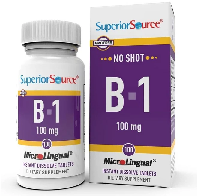 Superior Source 비타민 B1 티아민 100 mg 혀 아래 빠른 용해 설하 정제 100 정 신진 대사 및 에너지 생산 증가 신경계 도움 논 GMO, 1개, 100정 - 쿠팡