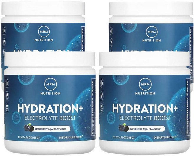 MRM 뉴트리션 하이드레이션+ 전해질 부스터 블루베리 아사이 135 g(4.76oz), 135g, 4개
