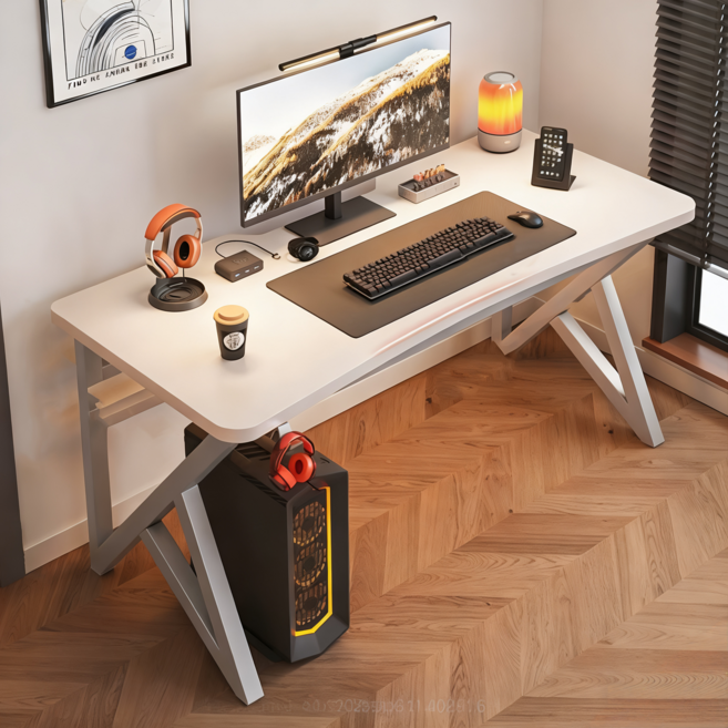 컴퓨터책상 K자멀티게임책상 멀티탭선반 1인용컴퓨터책상, 화이트+그레이