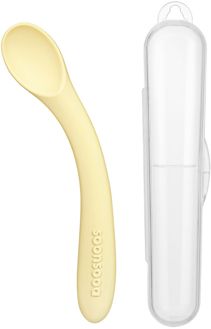 순수아 자기주도 휘어지는 실리콘 이유식 스푼 케이스포함, 1개, 이유식 스푼-옐로우