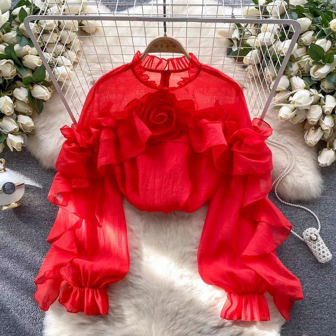 JoYouth 화려한 시스루 블라우스 프릴 쉬폰 특이한 무대 댄스 의상