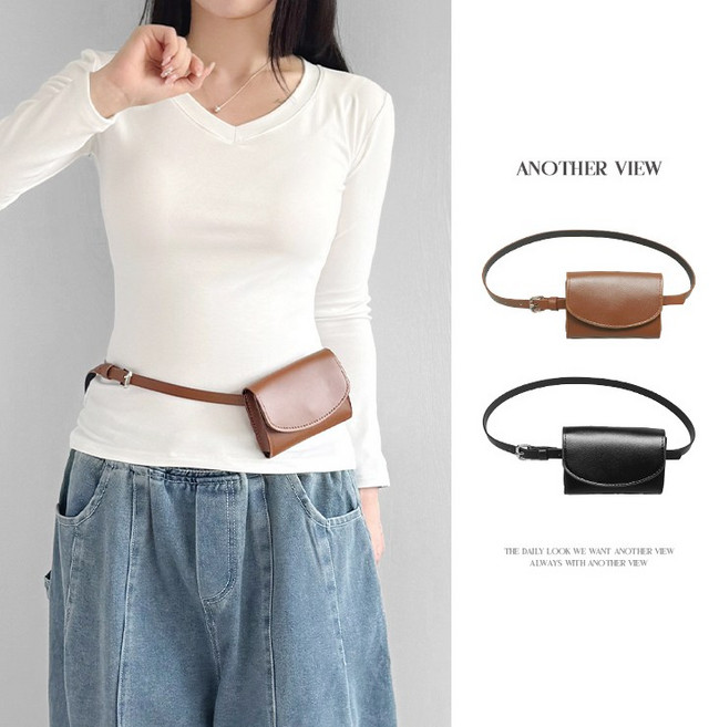 어나더뷰 2599 미니 카드지갑 벨트백 레더 가죽 레이어드 힙색 포켓 가방