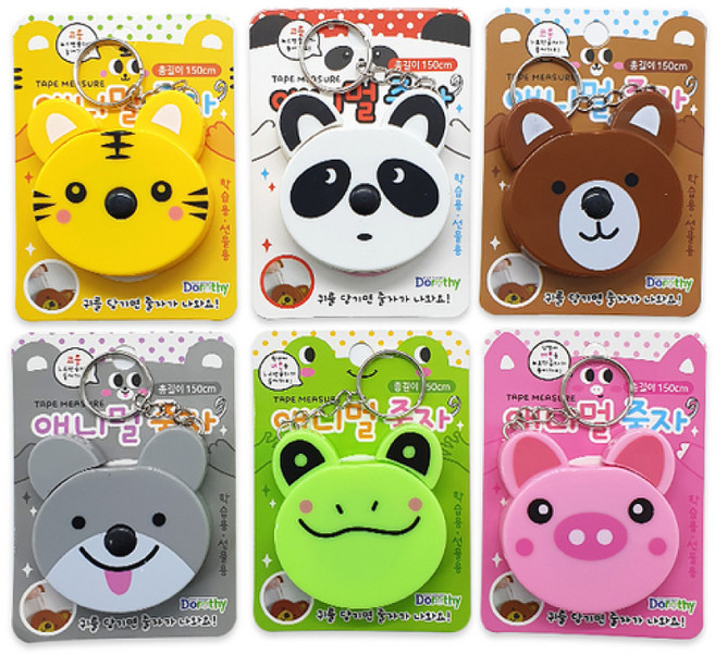 원터치 애니멀 줄자 휴대용 미니 초등 줄자 생활, 6개, 150cm