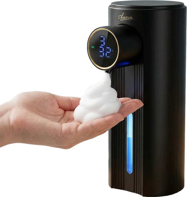 클루바 자동 거품 손세정 디스펜서 C타입 충전 비접촉 센서 욕실 주방 세제 디스펜서, 블랙, 1개