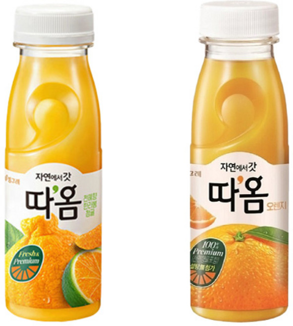 빙그레 따옴주스 235ml 2가지맛 천혜향맛3개+오렌지맛3개/냉장무배