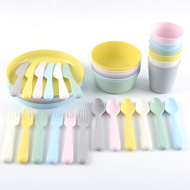 이케아 IKEA 유아용 플라스틱 식기 스푼 포크 그릇 접시 물컵 식기도구, 컵 6개, 1세트