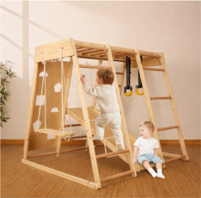 클라임비 유아 원목 클라이밍 놀이기구 미끄럼틀 그네 포함 실내 조합놀이대, 전방위클라이밍프레임, 1개