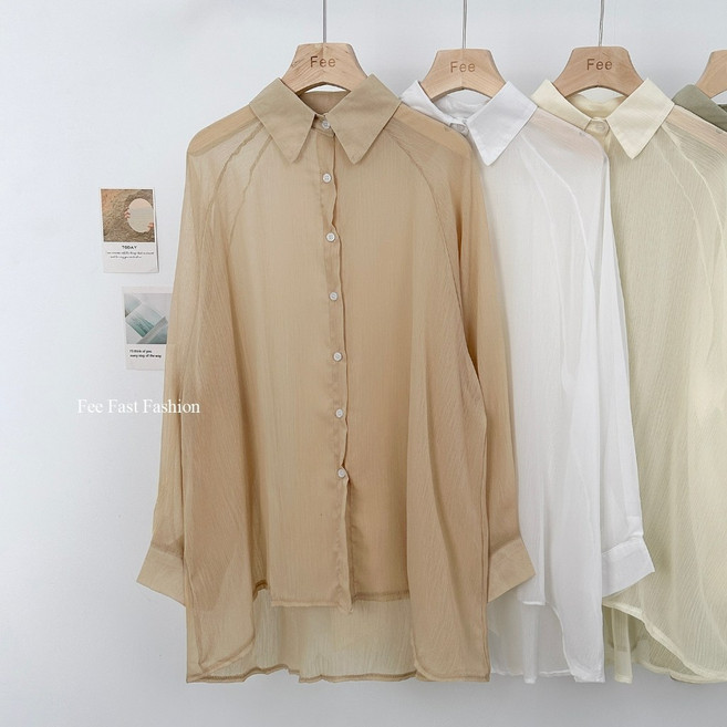 Fee Fast Fashion 透膚雪紡長袖襯衫 韓版百搭罩衫 夏季輕薄防曬外套