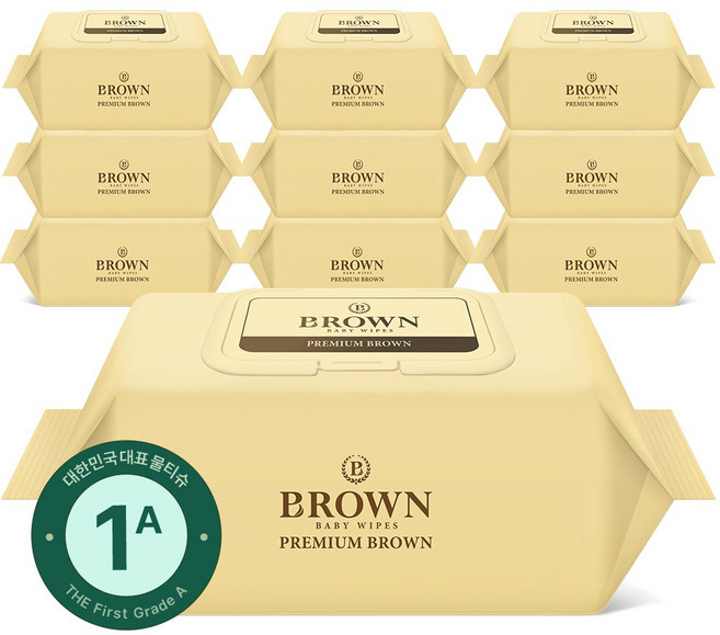 프리미엄 브라운 아기물티슈 70매 캡형 10팩 80g 고평량, 10개