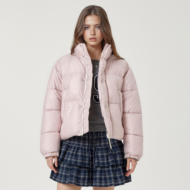 후아유 여성 스탠드넥 숏패딩 점퍼 핑크