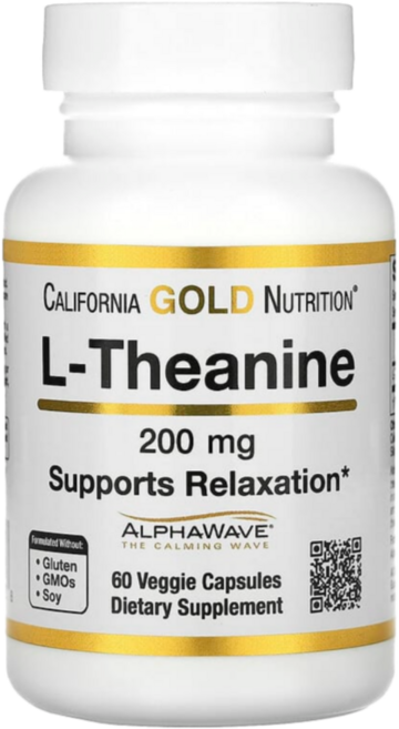 CGN 캘리포니아 골드 뉴트리션 L-테아닌 알파웨이브 200mg 베지 캡슐 60정 실리카 함유, 1개