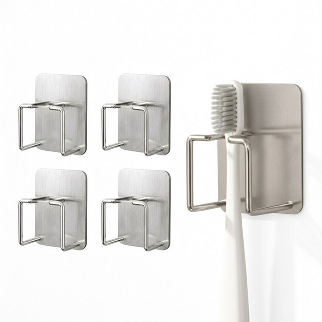 에버리즈 부착식 스텐 무타공걸이 욕실 칫솔 거치대, 4개, 실버