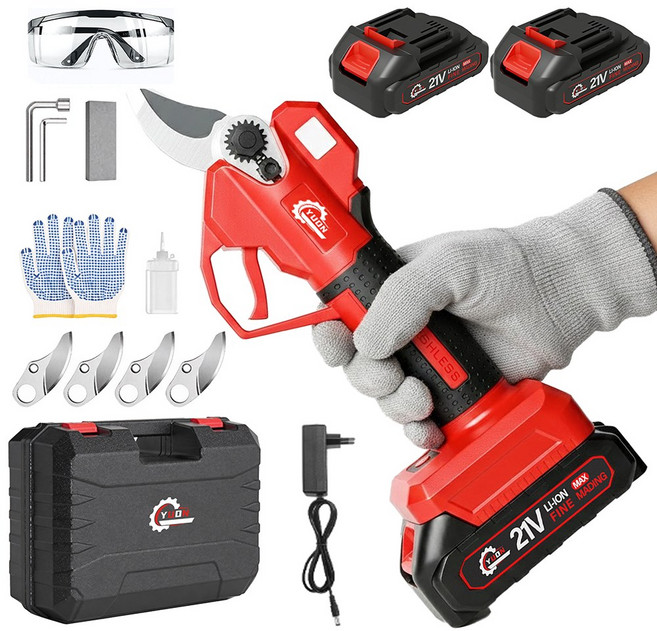 YUON 독일 브러시리스 전기 충전 전동 전지가위 21V 풀세트(EU한국플러그+전용가방 톡톡365), 1개