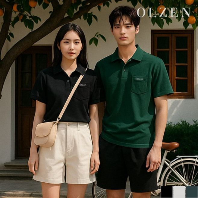 올젠 남녀공용 올리버 테리 반팔 카라 티셔츠 ZMD2TT1101