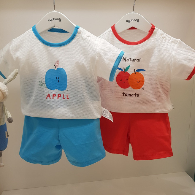 아가방 25 여름 베이비페어 구멍뿅 펀칭 매쉬 땀아 저리가 유아 상하세트 통기성 땀날려 유아 반소매 상하복 여름 실내복 외출복 놀이복 따로입기 곤란할때 추천