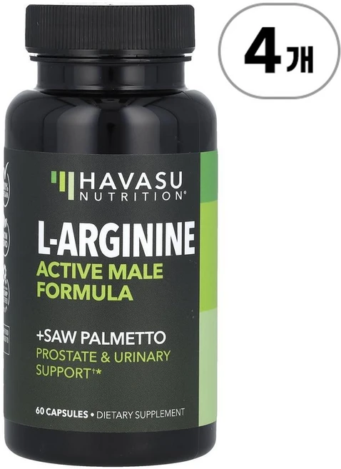하바수 뉴트리션 L-아르기닌 액티브 메일 포뮬라 Havasu Nutrition L-Arginine Active Male Formula + Saw Palmetto 60정, 4개 - 쿠팡