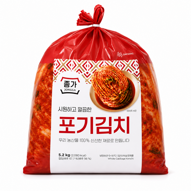 종가 중부식 포기김치, 단일옵션, 5.2kg, 1개
