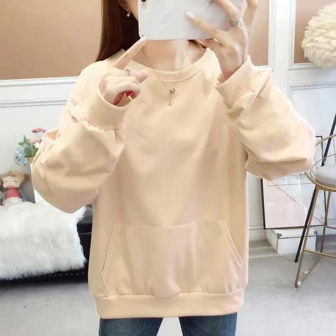 AOKADA 여성 봄 가을 루즈핏 라운드 빅포켓 맨투맨 티셔츠