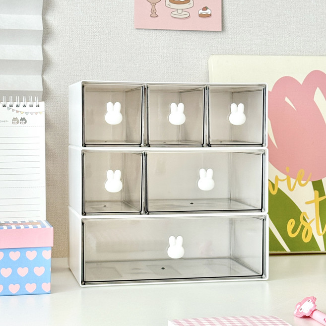 그린트리 미니 토끼 책상정리 서랍 수납함 오거나이저, 대형, 1개, 화이트