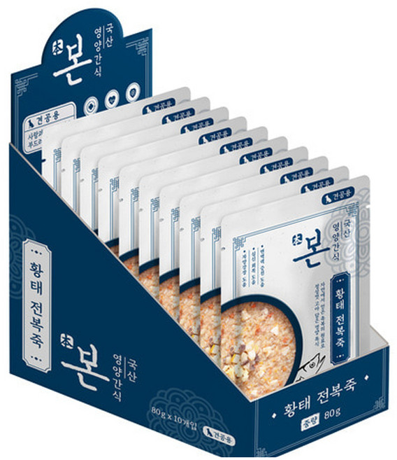 인터펫코리아 강아지 본 영양간식 죽, 혼합맛(황태/전복), 80g, 10개
