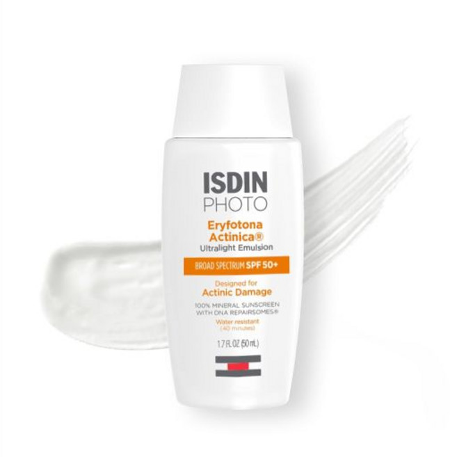 ISDIN 에리포토나 악티니카 산화아연 및 100% 미네랄 자외선 차단제 넓은 스펙트럼 SPF 50+ 화이트 캐스트 없음 민감한 피부에 적합, 100ml, 1개