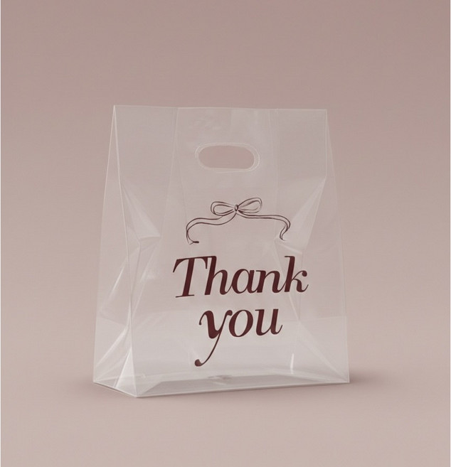 [비닐company] PE투명 비닐쇼핑백 땡큐디자인 링봉투 도시락봉투 손잡이비닐, 50개, 3호