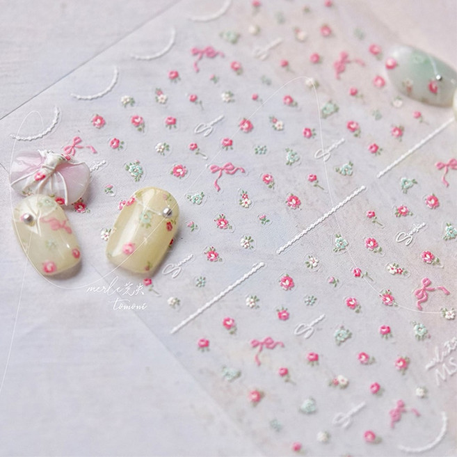 네일스토어 네일스티커-678 장미 미니 꽃 리본, 1개, MS637_D764