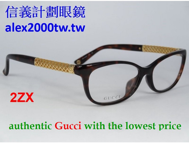 GUCCI GG 3708 F 義大利製膠框眼鏡框 18K鍍金鏤空腳 亞洲鼻墊 玳瑁色