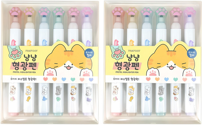핑크풋 5000 냥냥 형광펜 6종 세트, 혼합색상, 2세트
